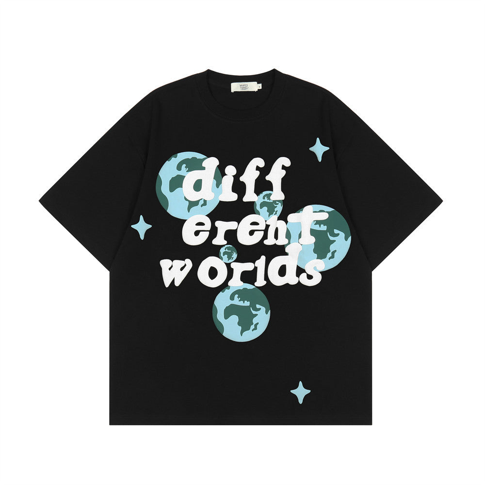 DIFFERENT WORLDS PUFF PRINT T-SHIRT