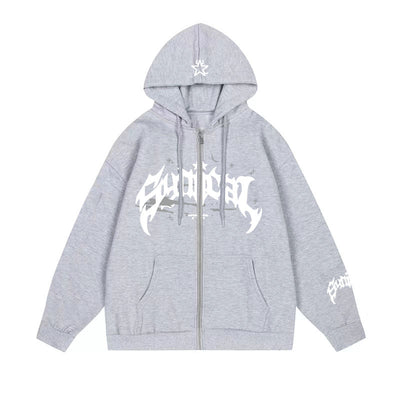 Vintage Zipper Sweatshirt Gothic Letter XINGX Printed Hoodie